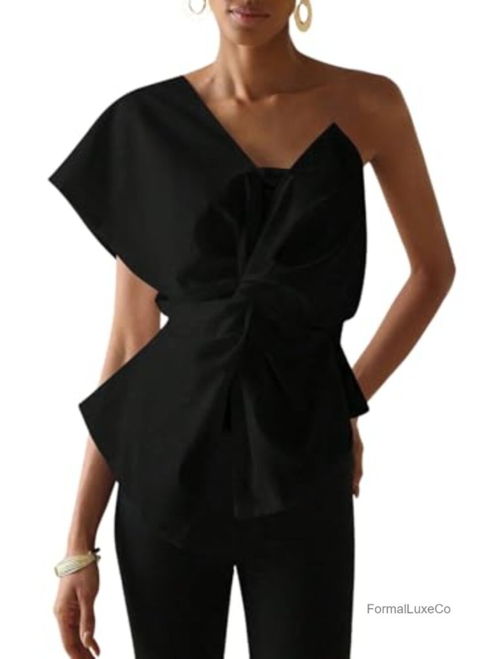 One Shoulder Sleeveless Asymmetrical Twist Knot Blouse Business Casual